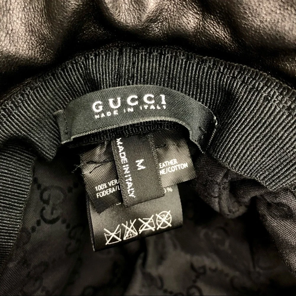 GUCCI Black Leather Fur Bucket GG Logo Hat M - Picture 4 of 16